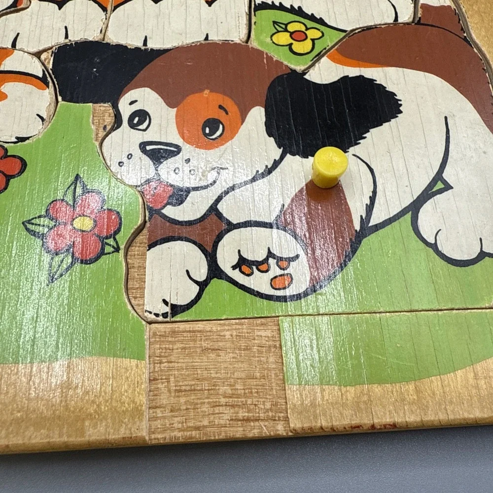 Vintage Fisher‎ Price Wooden Peg Dog and Puppies Puzzle #511 Puppy Dogs Wood